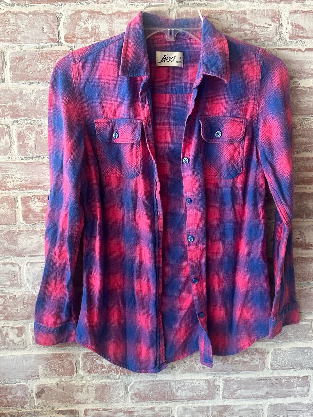 Women's Pink and Blue Plaid Flannel